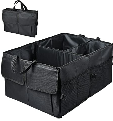 Car Boot Organiser Trunk Organiser with Multi Compartment, Foldable (Black) | Car Boot Tidy Durable Auto Storage Bags Large Volume for Rear SUV, Van, Auto Luggage