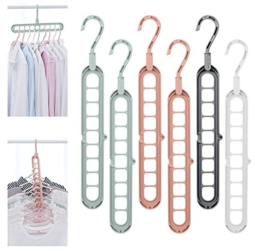 LANMOK Magic Cintre Rangement 6PCS Ceintres Gain de Place Multi-Fonctions Cintres Rotatifs en Plastique Organisateur de Cintres Plastiques Adultes pour Chemises Pantalons Ceinture Cravate