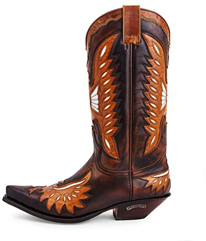 Sendra Stivaletti - 6990 Stivali da Donna Alte con Tacco a Punta Sottile con Aquila a Punta - Stile Cowboy in Pelle Marrone con Effetto Invecchiato -, marrone, 39 EU