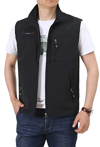 ORANDESIGNE Gilet D'extérieur pour Homme Été Multipoche Léger Respirant sans Manches Veste Gilet de Photographie B Noir 3XL