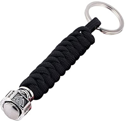 PLABBDPL Schlüsselanhänger mit antikem Wikinger,Thor Mjolnir Anhänger und Metallring,für Bergsteigen,KFZ-Schlüssel, im Vintage-Stil, für Herren, Leder, mehrfarbig(Schwarz)