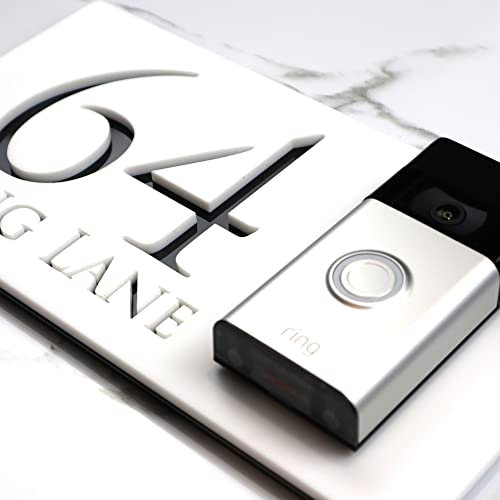 K Smart Sign | Left Text F32 | Bellissima Video Doorbell house sign door number plaques for Nest Ring Wifi doorbell plate mount | Matt White | 300mm x 160mm (Matt White & Gloss Black Mirror)