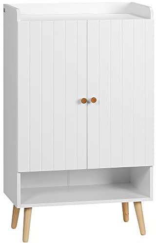 HOMCOM Zapatero Estrecho con 2 Puertas Mueble Zapatero con Estante Abierto y Estantes Ajustables para 15 Pares de Zapatos para Pasillo Entrada 60x33x100 cm Blanco