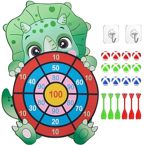 Flintronic 21 st Triceratops darttavla, darttavla, barnleksaker för 3-9 år gamla pojkar flickor, triceratops leksaker för barn med 12 klibbiga bollar, 6 pilar, ålder 3-12, inomhus, utomhus, festspel,