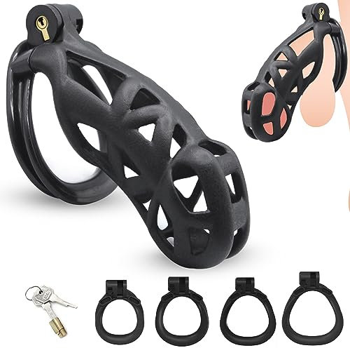 3.0 Keuschheitskäfig Herren,3D Peniskäfig mit 4 Hodenringe Penis Ring,Chastity Cage Male,BDSMs Spielzeug Hart,Keuschheitsgürtel für Herren,Cock Cage Sex Spielzeug für die Männer Extrem (XXL)