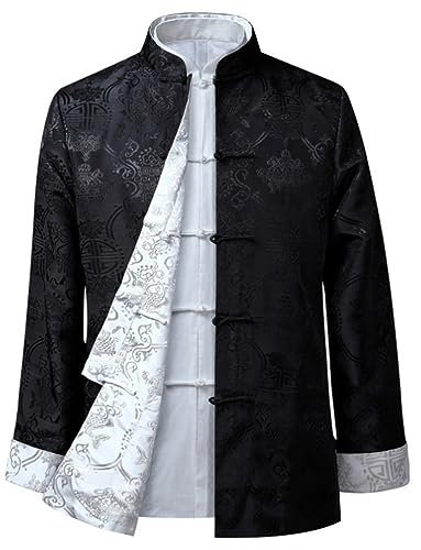 GVILTY Kung Fu Jacke Kleidung - Stickerei Chinesisch wirklich reversibler Tanganzug traditionelle alte Kostüm Tai Chi Langarm beide Seiten tragen Tops Kampfkunsttücher Black-XXL
