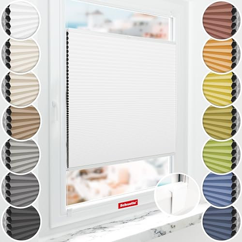 Schuette® Wabenplissee ohne Bohren zum Kleben: Moonlight (Weiß) ● 60x80cm (Breite x Höhe) ● Suprafix Klebehalter & Schraubhalter 2in1 ● Bequeme Rollo Montage inkl. Video