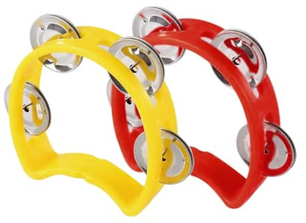 YATEICBC 2 Pcs Kindertamburin,Mini Half Moon Plastic Percussion Tamburin, Professionelle Percussion Plastik Sichel Tamburin für Kinder und Erwachsene (Rot/Gelb)