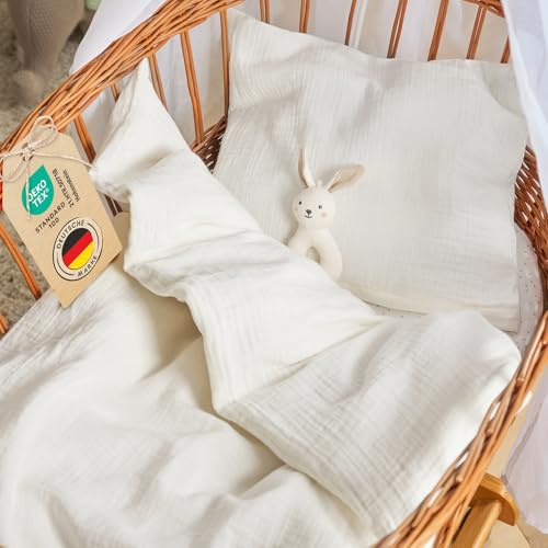 Laleni baby sängkläder 80x80 cm bomull | muslin sängkläder baby 80x80 + muslin örngott 35x40 cm | OEKO-TEX certifierad bomullssängkläder 80x80 | sängkläder beige bomull