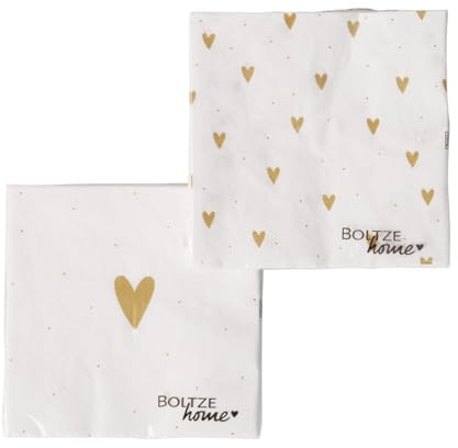 Boltze Home 2054286 Servietten-Set, 2 Packungen mit je 20 Servietten, weiß mit goldenen Herzmotiven