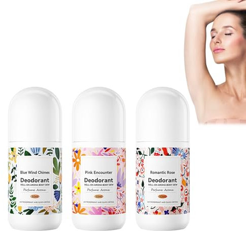 Deodorante Roll-on Antitraspirante Portatili, Confezione da 3 Roll-on Aroma Body Dew, Deodorante Naturale Roll-on per Uomo e Donna, Protezione Contro l'odore Corporeo e l'umidità delle Ascelle