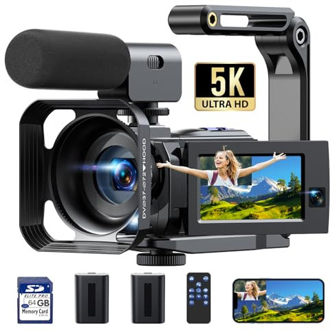 5K Camcorder Video Camera, 56MP Dual Lens Wifi IR Night Vision YouTube Vlogging Camera,16X Digital Zoom Touch Screen Cam corder, Camcorder 5K with 64GB SD Card, 2 Batteries, Tripod, Remote Control