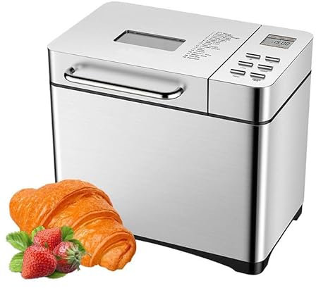 WBRSybUK Stainless Steel Bread Machine, 2LB 17-in-1 Bread Maker with Fruit Nut Dispenser, Nonstick Ceramic Pan& Digital Touch Panel, Reserve& Keep Warm Set