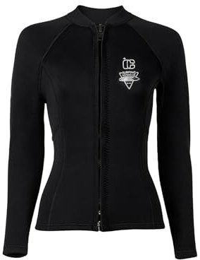 Yruioon våtdräkt för kvinnor, jacka, 3 mm, termoneoprenjacka, långärmad dykjacka, rashguard med dragkedja för simning, dykning, surfing, snorkling, svart, XL