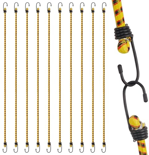 AWBEOT 10 Pezzi 100 cm Corde Elastiche con Gancio, Corda Elastica con Gancio, Ganci Elastici, Cinghie Elastiche con Ganci per Teloni, Portapacchi, Campeggio, Giardinaggio, Auto e Bici, Giallo