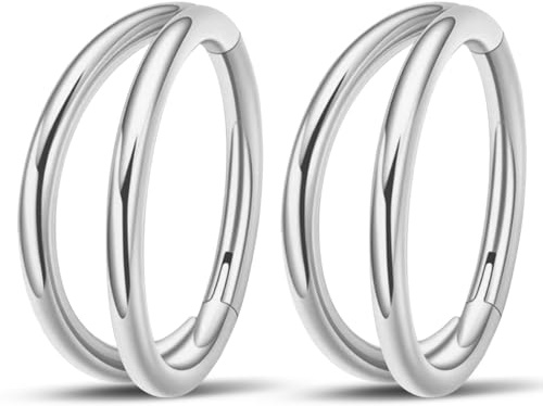SGQTZDZQ 2Pcs Titanium Nose Ring,8mm Double Nose Ring,Septum Piercing Jewellery Lip Hoop Earrings for Men And Women (Silver)