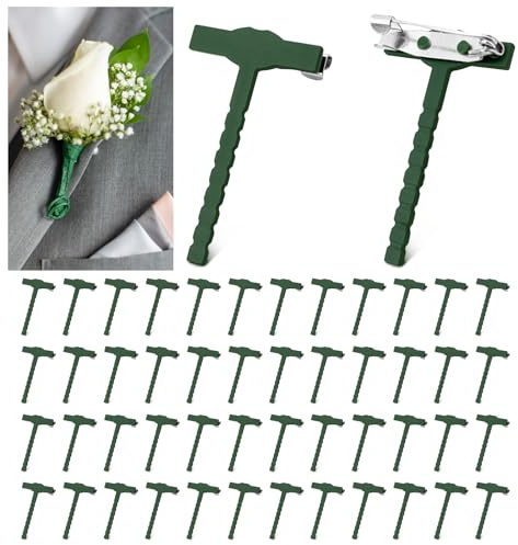 Anstecker Hochzeit Sicherheitsnadel Korsage Knopfloch aus Kunststoff - Anstecknadel Herren Anzug, Hochzeitsanstecker, Anstecknadel Boutonniere für DIY Hochzeit Blume Bräutigam Brosche 50 STK, Grün