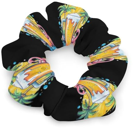 Beach Beer Flamingo Palm Tree Women Ponytail Holders Satin Scrunchies Stylish Hair Elastics & Ties