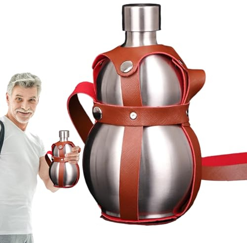 Botella de agua de calabaza - Frasco de metal deportivo de 1500 ml, jarra de bebidas a prueba de fugas | Equipo de hidratación de viaje de ejercicio al aire libre, botella de calabaza con correa de tr