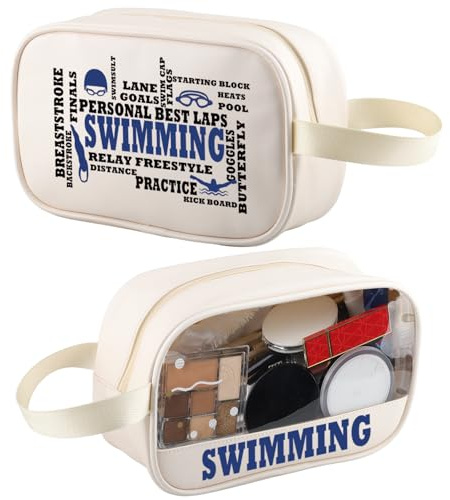 Borsa per il trucco trasparente da nuoto, regalo per amanti del nuoto, idea regalo per allenatore di nuoto, borsa da viaggio per articoli da toeletta, Articoli da toeletta da nuoto Tm2, alla moda