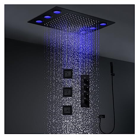 Doccia con controllo touch, Pannello doccia a pioggia nera for bagno, set doccia a LED 20X14 pollici, deviatore termostatico con di rubinetteria Body Jet(A whole shower set)