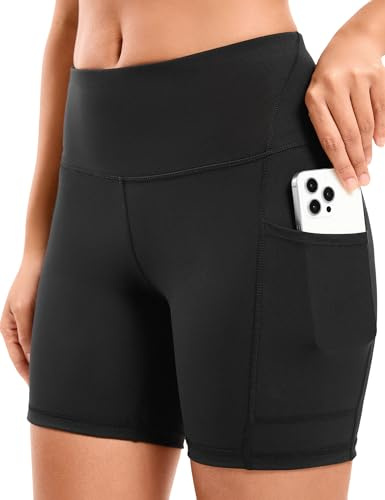 CAMBIVO Shorts Deportivos Mujer Cintura Alta con 3 Bolsillos, Mallas Cortas Mujer Tipo Biker Opacas y Elásticas, Pantalones Cortos Yoga Running Gimnasio Verano
