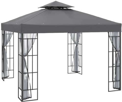 Pabellon de Jardin Pop-up Gazebo de Patio 3 x m, pabellón jardín, Carpa Refugio con Techo Dos Niveles y mosquitera, Estructura Acero