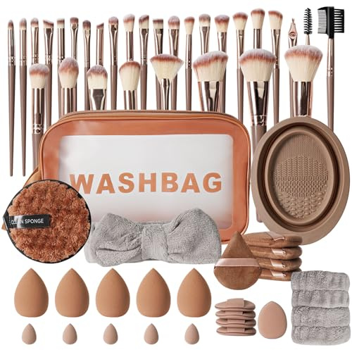 Brochas de Maquillaje, 56 Piezas Pinceles de Maquillaje, Pinceles Maquillaje, Brocha de Maquillaje, Pinceles Sintéticos para Base, Polvos, Rubor, Corrector, Sombras de Ojos