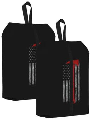 Firefighter Axe Red Line Flag Print Unisex Travel Shoe Storage Bag Camping Lightweight Portable Organizer Pouch