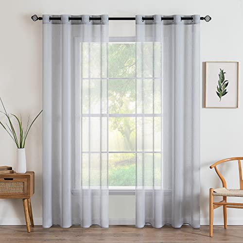 MIULEE 2 Panels Sheer Voile Eyelet Curtains Grey 55 Wx102 L | Lightweight voile sheer drapes, soft light filter, eyelet grommet easy install, elegant decor for bedroom living room