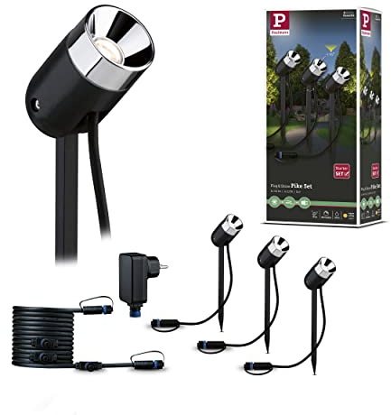 Paulmann 94242 Plug & Shine grundset Spot Pike LED utomhusbelysning rund inkl. 3x2,2W Watt dimbar antracit plast 3000 K varmvit