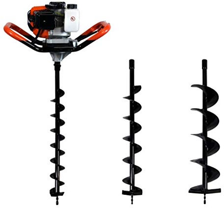 GT GARDEN Taladro de Tierra ahoyador de Gasolina 52 cm3, 3 CV con 3 Brocas (80, 100 y 150 mm)