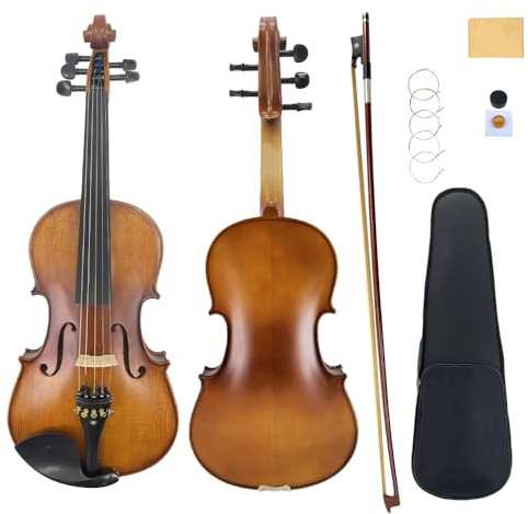 Yinfente Alto à 5 cordes en bois d'épicéa et ébène - Fabriqué à la main - Avec étui et archet - 40,6 cm - 39,4 cm