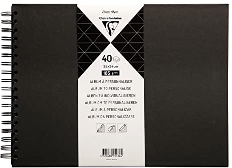Clairefontaine Album 95436C da personalizzare con 40 fogli di carta bianca spessa 185 g/m²- Formato 32x24cm- copertina rigida nera