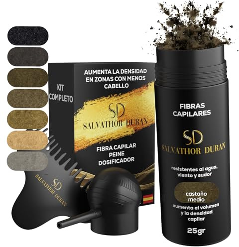 Streuhaar Salvathor Duran 25 g – 3er Set (Hair Fiber + Applicator + Kamm) | Hair Fiber Spray & Thick Fiber für sofortige Haarverdichtung (Mittelbraun)