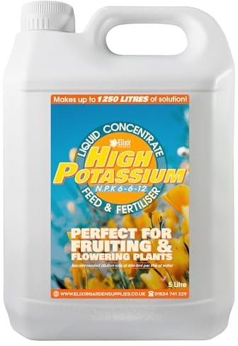 Elixir Gardens UK High Potassium Liquid Fertiliser/Plant & Lawn Food | N.P.K 6-6-12 | Various Sizes 500ml-5L | 5L Makes up to 1250L of liquid feed | 5 Litre Bottle