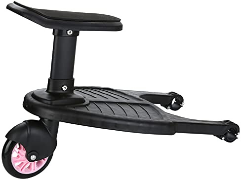 Shoze Buggy Board with Seat Buggy Board Compatible With Pushchairs Extra-Large Platform Kiddy Board Standing Board Seat Children Stand Pedal for 2-7 Years Old Pink (Non-Universal)