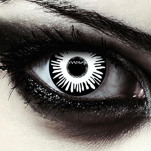 DESIGNLENSES, Lenti a contatto giornaliere colorate bianche e nere per costume di Halloween da zombie, senza gradazione, 1 paio (2 pezzi), lentes cosplay colore bianco (White Fear, 14.00, 8.60)