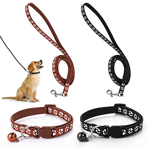 Molain 2Pcs Dog Cat Collar and Leash Set, Adjustable Pet Dog Cat Collar with Leash Quick Release Clip Buckle Collar for Small Dog Cat Puppies Kittens (Black+Brown)