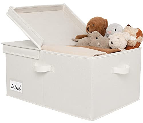 GRANNY SAYS Fabric Storage Box with Lid, Large Storage Box for Shelves, Decorative Storage Basket Organizer, Foldable Cloth Storage Bin with Lids for Wardrobe Organizing Clothes, Extra Large, White