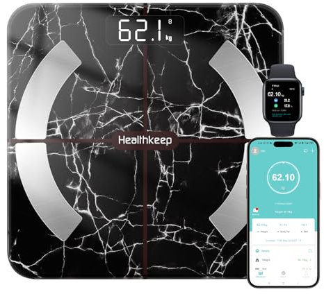 Healthkeep Scales for Body Weight with App 13 Body Composition Metrics, Digital Bathroom Scales with Bluetooth Weighing Scale, App Compatible with iOS Android 11 * 11 Iches (Black)