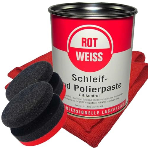 Craft-Equip Politurset bestehend aus Rotweiss Schleif- und Polierpaste 750ml + Handpolierschwämme + Microfasertücher