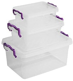 Set Of Two Plastic Storage Box Boxes Lid Handles Food Container Home Kitchen Office Box UK (Set of 3)