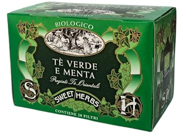 Sweet Herbs® | Ekologiskt grönt te och söt mynta | Orientaliskt grönt te och myntablad - 20 filter i individuella påsar (30 gr)