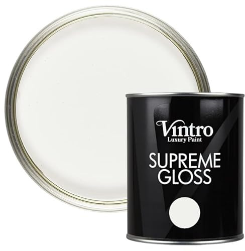 Vintro Paint | Gloss Paint | for Walls | Wood | Trim | Gloss Furniture Paint | Interior & Exterior Use. 1 Litre (White - Crystal)