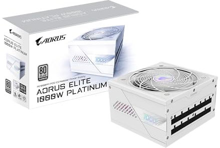 Gigabyte AORUS ELITE P1000W 80 Plus Platinum Fully Modular PCIe 5.0 ICE Power Supply Unit, ATX 3.0, 12VHPWR GPU Connector, Flat Cables, 10 Year Warranty