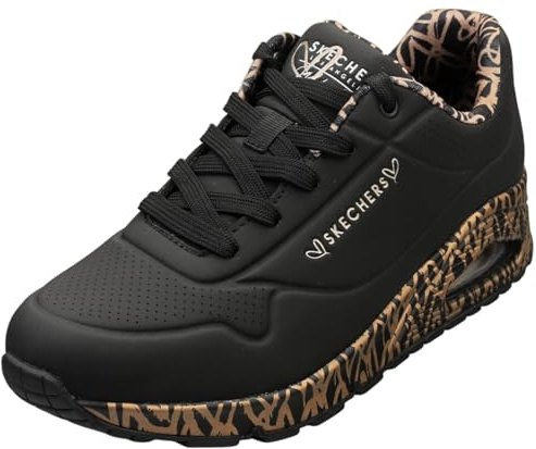 Skechers Femme UNO Loving Love Trainers, Black Durabuck/Rose Gold Trim, 40 EU