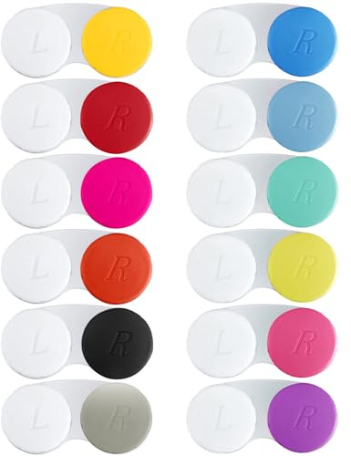 QVVQ 12PCS Contact Lens Case, Colorful Contact Lens Box Left/Right Eyes Holder Container, Outdoor Mini Contact Lens Soak Storage Kit for Travel&Home.