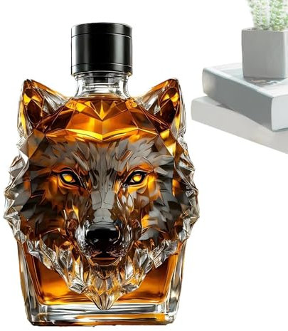 Bouteilles de whisky, réaliste et personnalisée, statue de loup gravée, tasse à vin, carafe à whisky en verre personnalisée, esthétique vintage, à collectionner, bouteille en verre sur le thème du
