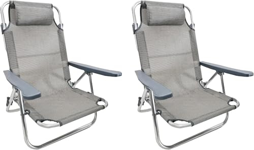 COPPIA Spiaggine colore grigio antracite Ribaltabili | Pieghevoli, mare, giardino, campeggio | 2 pz Sedie Sdraio da Spiaggia Struttura in Alluminio e Textilene | Dimensioni 48,5 (P)x60(L)x80(h)cm